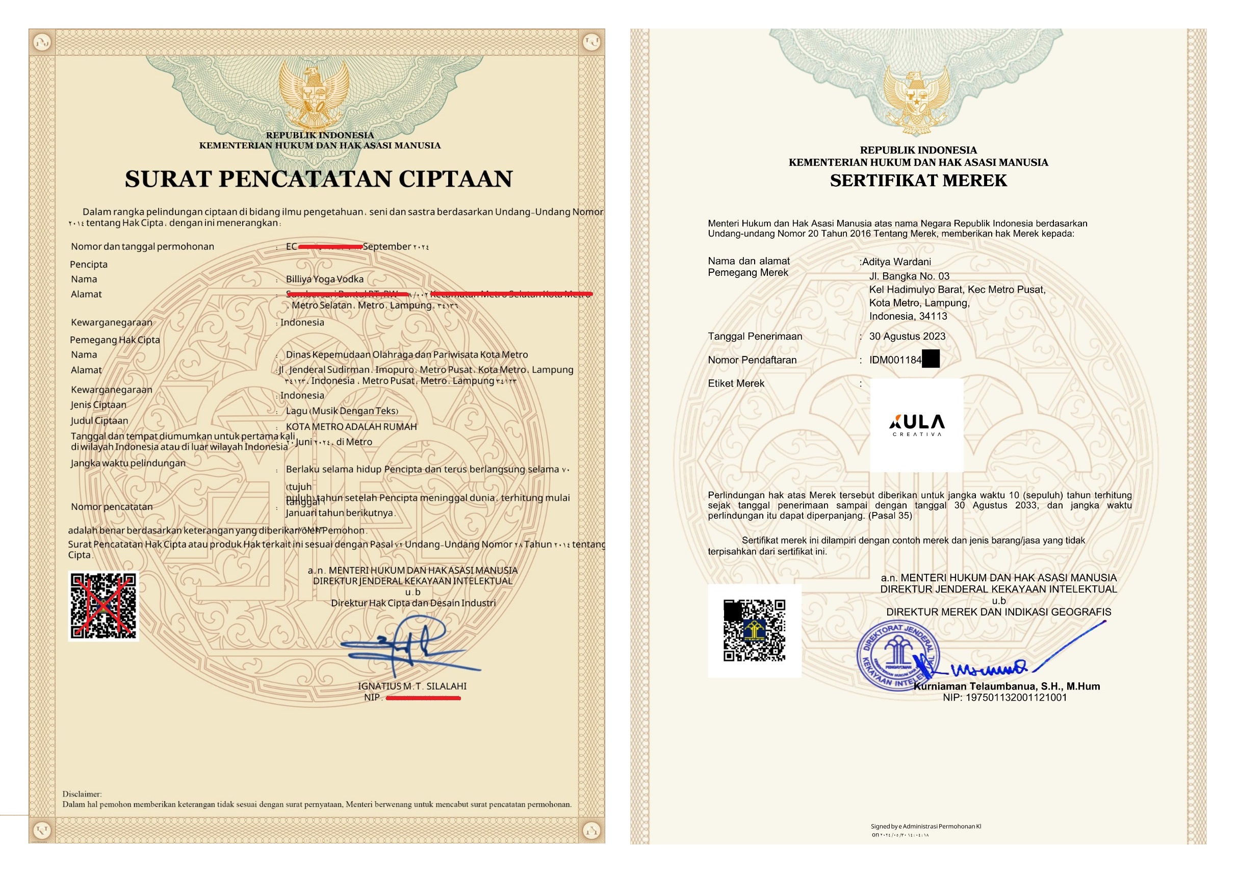 Contoh Sertifikat HKI Gemala